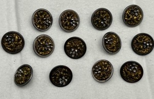 lot 232 image: Set of 13 Antique Marcasite Floral Buttons with Rhinestone Style Accents