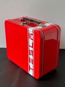 lot 257 image: Collectible Red TESLA Metal Lunch Box with Handle