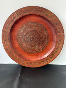 lot 258 image: Intricately Carved Vintage Wooden Decorative Plate from Eastern Europe