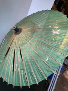 lot 268 image: Antique Japanese Bamboo and Silk Parasol with Floral Embroidery