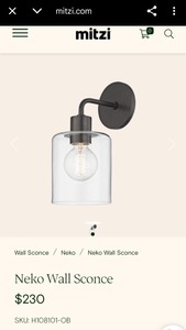 lot 282 image: NEW Mitzi H108101-OB Neko Wall Sconce in Old Bronze with Glass Shade