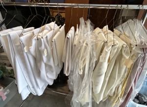 lot 334 image: Collection of White & Cream Tablecloths and Linens, Assorted Sizes Large Lot 