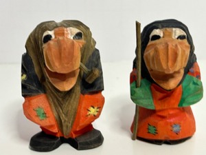 lot 331 image: Vtg MCM Set of 2 Hand Carved Wooden NORWEGIAN Troll Figurines with Painted Details