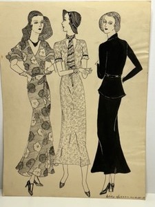 lot 359 image: 1931 Lolita Johnson Original Fashion Illustration Art