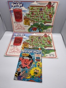 lot 369 image: 1980s Kool-Aid Man Comic Book and 1987 Fun with Kool-Aid Activity Placemats Set