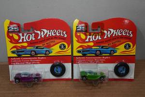 lot 37 image: 2 Hot Wheels Authentic Commemorative Replicas with Buttons