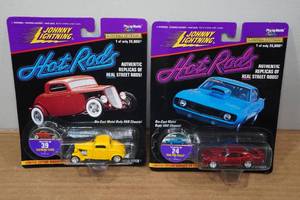 lot 70 image: 2 Johnny Lightning Hot Rods Diecast Models - Flathead Flyer & 1969 Pro Street