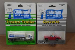 lot 76 image: 2 Champion Auto Stores Toy Cars - Tractor Trailer & Corvette