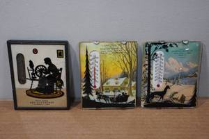 lot 111 image: 3 Antique Advertising Silhouette Thermometers