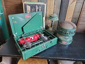 lot 6 image: Portable Coleman Camping Stove and Coleman Portable Heater