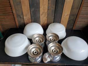 lot 9 image: 4 Large Vintage Ceiling Mount Lights Fixtures and Globes