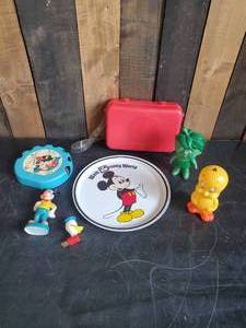 lot 50 image: Vintage Disney Toy Lot, Koolade Lunchbox, And Others