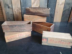 lot 72 image: 6 Vintage Wooden Cheese Box Lot