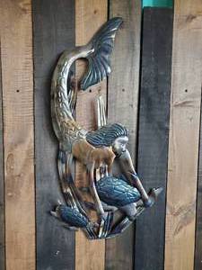 lot 74 image: Gorgeous Large Metal Swimming Mermaid with Sea Turtle