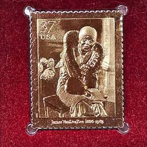lot 16 image: James VanDerZee 37c Gold Certified Stamp with First Day Issue