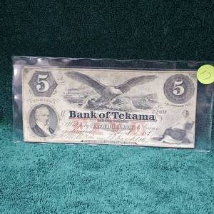 lot 17 image: Bank of the Tekama 185 7 $5 Bank Note