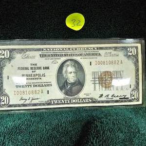 lot 32 image: 1929 Mineapolis MN $20 Bank Note