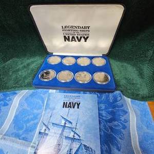 lot 35 image: NAVY-Fighting Ships Silver Plated Coin Set -8 total