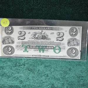 lot 43 image: $2 New England Commercial Bank Note, Newport