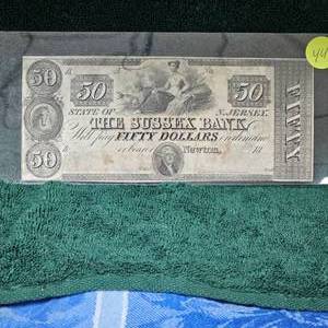 lot 44 image: $50 New Jersey the Sussex Bank Note, Newton
