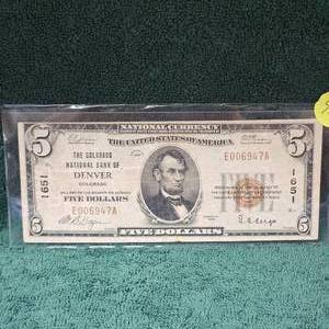 lot 45 image: 1929 National Bank of Denver $5 Note