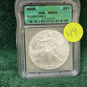 lot 49 image: 2006 Silver Eagle ICG Rating MS69