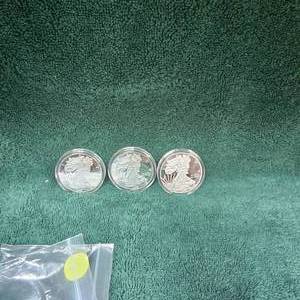 lot 58 image: 2020 Silver Eagle Silver Plated Copies-Qty 3