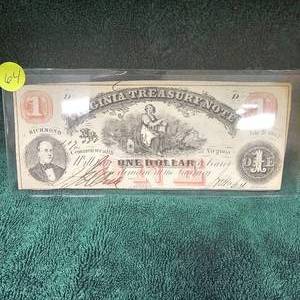 lot 64 image: 1862 Virginia Treasury Note with Bleed Thru