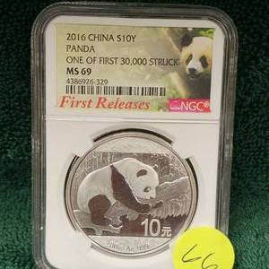 lot 66 image: NGC 2016 MS69 China $10Y 1st Release .999