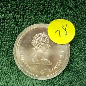 lot 78 image: 1974 Canadian $5 Montreal, 1976 Olympiad 1 oz Coin