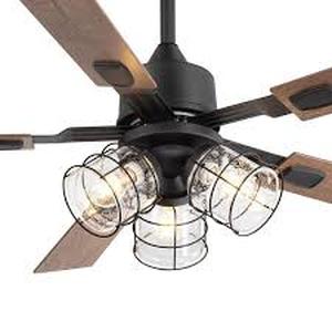lot 5 image: Breezary Farmhouse 52 in. 3-Light Indoor Black Downrod Standard Ceiling Fan with Glass Light Kit and Remote Control Included Customer Returns See Pictures