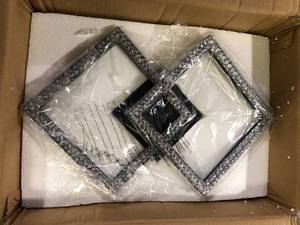 lot 15 image: HUOKU Lumin Integrated LED 20 in.W Black Geometric Flush Mount Ceiling Light with Acrylic Crystal for Living Room Bathroom Customer Returns See Pictures