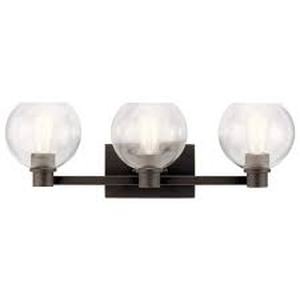 lot 17 image: KICHLER Harmony 24.5 in. 3-Light Olde Bronze Transitional Bathroom Vanity Light with Clear Glass Customer Returns See Pictures