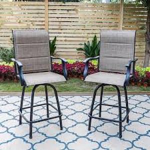 lot 19 image: Padded Swivel Metal Outdoor Bar Stool with Arms (2-Pack) Customer Returns See Pictures