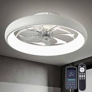 lot 27 image: ANTOINE 20 in. LED Indoor White Bladeless App Control Low Profile Ceiling Fan with Light Semi Flush Mount Bedroom Lighting  Customer Returns See Pictures