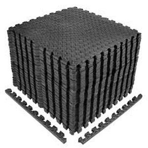 lot 28 image: Puzzle Exercise Mat Black 24 in. x 24 in. x 0.5 in. EVA Foam Interlocking Tiles with Border (24 sq. ft.)  Customer Returns See Pictures