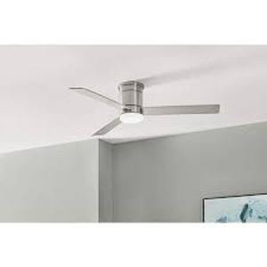 lot 36 image: Hampton Bay Conjure 52 in. Indoor Brushed Nickel Ceiling Fan with Adjustable White Integrated LED with Remote Included   Customer Returns See Pictures