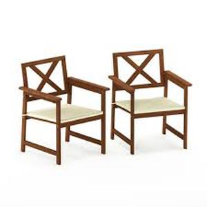 lot 40 image: Tioman Hardwood Outdoor Dining Chair with Beige Color Cushion (2-Pack) by Furinno  Customer Returns See Pictures