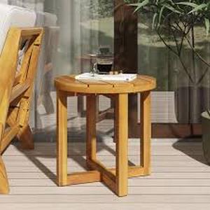 lot 49 image: Noble House Province Teak Circular Wood Outdoor Patio Side Table   Customer Returns See Pictures