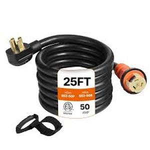 lot 58 image: VEVOR Generator Power Cord 25 ft. 125250-Volt 50 Amp RV Extension Cord 12,000W STW Cable N14-50P Outlet ETL Listed for Home   Customer Returns See Pictures
