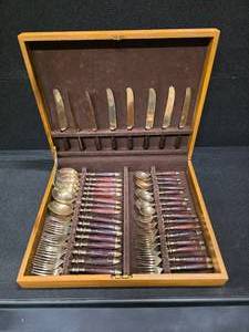 lot 203 image: Vintage  MCM Brass and Rosewood flatware from Thailand