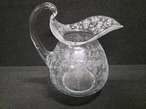 lot 212 image: Vintage Cambridge Rose etched tumblers (7), cocktail glasses (4) and Dutton shape Pitcher