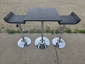lot 231 image: Bar height table and 2 matching rotating bar stools