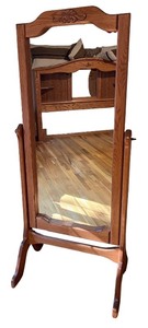 lot 16 image: Antique Oak Swivel Floor Mirror with Intricate Carvings