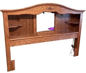 lot 18 image: Oak Queen Headboard with Shelf & Mirror