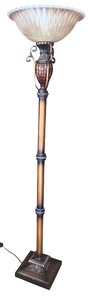 lot 21 image: Elegant Torchiere Floor Lamp with Glass Shade