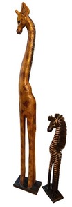 lot 25 image: Set of 2 Wooden Animal Sculptures - Giraffe and Zebra