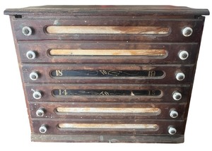 lot 37 image: Antique Wooden Spool Cabinet