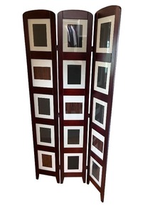 lot 88 image: 3-Panel Wood Room Divider with Display Frame Insets