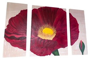 lot 91 image: 3-Piece Red Poppy Flower Canvas Wall Art Set